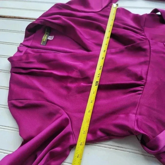 NWT Melonie T Plus Long Sleeve High-Low Fit Flare Dress Satin Mulberry Petite 6P - Picture 14 of 15